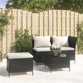 Set de muebles de jardín 3 pzas y cojines ratán sintético negro de , Conjuntos de jardín - Ref: Foro24-319692, Precio: 235,66...