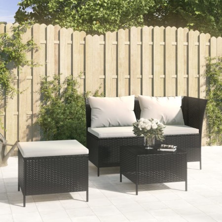 Set de muebles de jardín 3 pzas y cojines ratán sintético negro de , Conjuntos de jardín - Ref: Foro24-319692, Precio: 235,66...