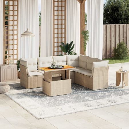 Set sofás de jardín 7 piezas y cojines ratán sintético beige en Conjuntos de jardín | Comprar online en Foru.es