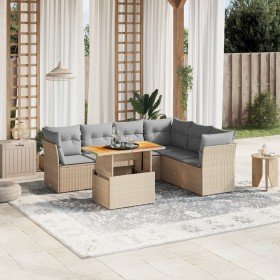 Set sofás de jardín 7 piezas y cojines ratán sintético beige en Conjuntos de jardín | Comprar online en Foru.es