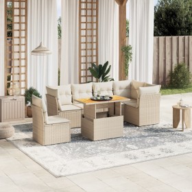 Set sofás de jardín 7 piezas y cojines ratán sintético beige en Conjuntos de jardín | Comprar online en Foru.es
