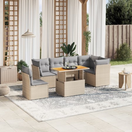 Set sofás de jardín 7 piezas y cojines ratán sintético beige en Conjuntos de jardín | Comprar online en Foru.es