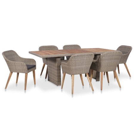 Set de comedor de jardín 7 pzas y cojines ratán sintético gris de , Conjuntos de jardín - Ref: Foro24-3057814, Precio: 910,68...
