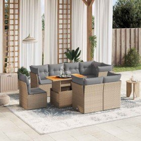 Set de sofás de jardín 9 pzas con cojines ratán sintético beige en Conjuntos de jardín | Comprar online en Foru.es