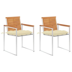 Sillas de jardín con cojines 2 uds madera maciza acacia y acero de , Sillas de jardín - Ref: Foro24-3061505, Precio: 240,03 €...