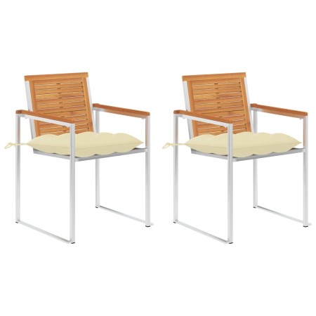 Sillas de jardín con cojines 2 uds madera maciza acacia y acero de , Sillas de jardín - Ref: Foro24-3061505, Precio: 240,03 €...