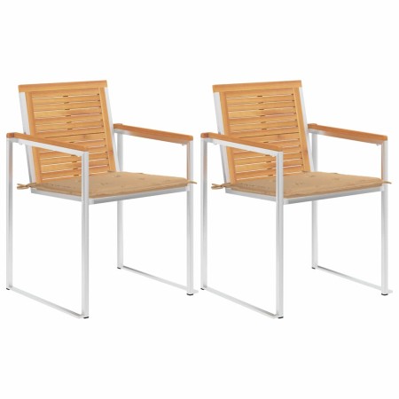Sillas de jardín con cojines 2 uds madera maciza teca y acero de , Sillas de jardín - Ref: Foro24-3061518, Precio: 278,80 €, ...