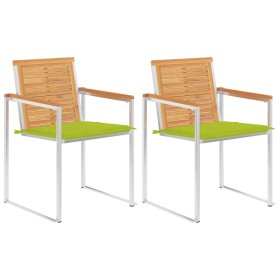 Sillas de jardín con cojines 2 uds madera maciza teca y acero de , Sillas de jardín - Ref: Foro24-3061526, Precio: 274,82 €, ...