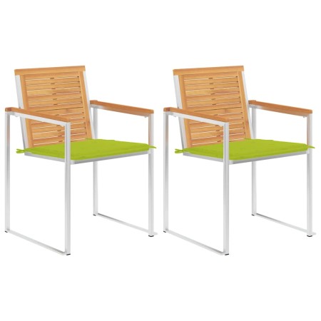 Sillas de jardín con cojines 2 uds madera maciza teca y acero de , Sillas de jardín - Ref: Foro24-3061526, Precio: 274,82 €, ...