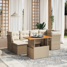 Set sofás de jardín 7 piezas y cojines ratán sintético beige en Conjuntos de jardín | Comprar online en Foru.es