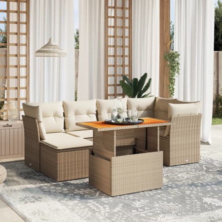 Set sofás de jardín 7 piezas y cojines ratán sintético beige en Conjuntos de jardín | Comprar online en Foru.es