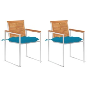 Sillas de jardín con cojines 2 uds madera maciza acacia y acero de , Sillas de jardín - Ref: Foro24-3061507, Precio: 264,07 €...