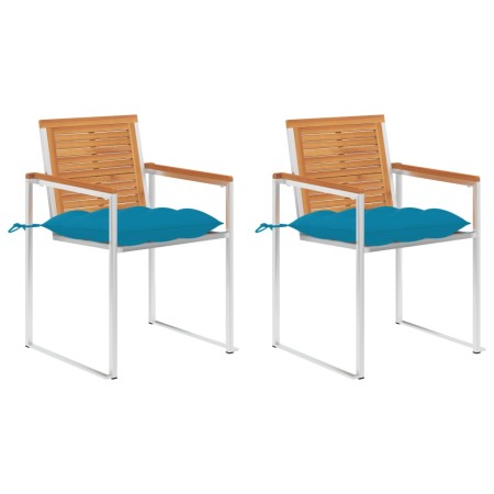 Sillas de jardín con cojines 2 uds madera maciza acacia y acero de , Sillas de jardín - Ref: Foro24-3061507, Precio: 264,07 €...