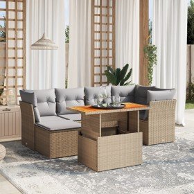 Set sofás de jardín 7 piezas y cojines ratán sintético beige en Conjuntos de jardín | Comprar online en Foru.es