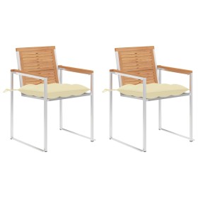 Sillas de jardín con cojines 2 uds madera maciza teca y acero de , Sillas de jardín - Ref: Foro24-3061532, Precio: 281,63 €, ...