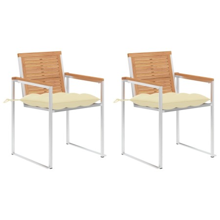Sillas de jardín con cojines 2 uds madera maciza teca y acero de , Sillas de jardín - Ref: Foro24-3061532, Precio: 281,63 €, ...