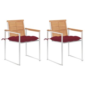 Sillas de jardín con cojines 2 uds madera maciza teca y acero de , Sillas de jardín - Ref: Foro24-3061539, Precio: 281,63 €, ...