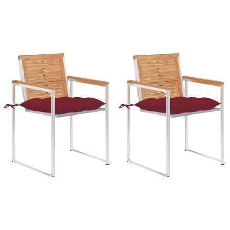 Sillas de jardín con cojines 2 uds madera maciza teca y acero de , Sillas de jardín - Ref: Foro24-3061539, Precio: 281,63 €, ...