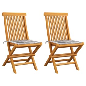 Sillas de jardín 2 uds madera teca con cojines a cuadros gris de , Sillas de jardín - Ref: Foro24-3062474, Precio: 135,99 €, ...