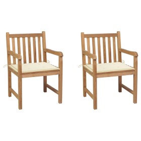 Sillas de jardín 2 uds madera maciza de teca con cojines crema de , Sillas de jardín - Ref: Foro24-3062732, Precio: 305,84 €,...