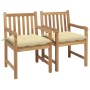 Sillas de jardín 2 uds madera de teca con cojines blanco crema de , Sillas de jardín - Ref: Foro24-3062747, Precio: 314,58 €,...
