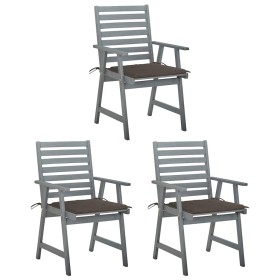 Sillas comedor de jardín 3 uds madera maciza acacia y cojines de , Sillas de jardín - Ref: Foro24-3064436, Precio: 290,53 €, ...