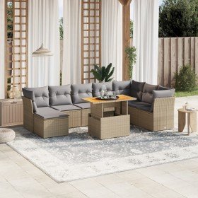 Set de sofás de jardín 9 pzas con cojines ratán sintético beige en Conjuntos de jardín | Comprar online en Foru.es