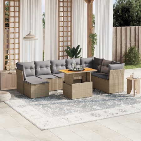 Set de sofás de jardín 9 pzas con cojines ratán sintético beige en Conjuntos de jardín | Comprar online en Foru.es