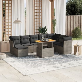 Set de muebles de jardín 9 pzas y cojines ratán sintético gris en Conjuntos de jardín | Comprar online en Foru.es