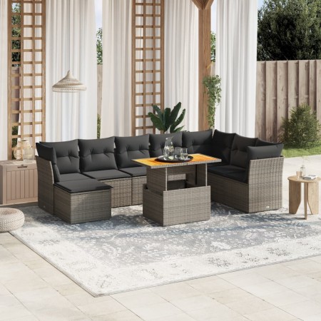 Set de muebles de jardín 9 pzas y cojines ratán sintético gris en Conjuntos de jardín | Comprar online en Foru.es