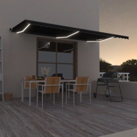 Toldo retráctil manual con luz LED gris antracita 600x350 cm de , Toldos - Ref: Foro24-3069244, Precio: 599,97 €, Descuento: %