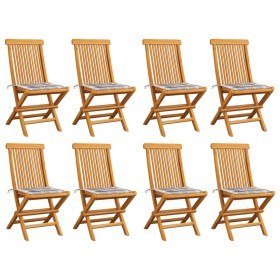 Sillas de jardín 8 uds teca maciza y cojines a cuadros grises de , Sillas de jardín - Ref: Foro24-3072931, Precio: 498,83 €, ...