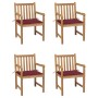 Sillas de jardín 4 uds madera de teca con cojines rojo tinto de , Sillas de jardín - Ref: Foro24-3073013, Precio: 580,75 €, D...