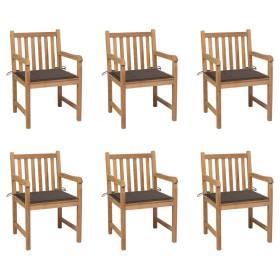 Sillas de jardín 6 uds madera maciza de teca cojines gris taupé de , Sillas de jardín - Ref: Foro24-3073039, Precio: 879,94 €...