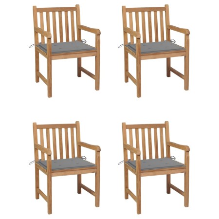 Sillas de jardín 4 uds madera maciza de teca con cojines grises de , Sillas de jardín - Ref: Foro24-3073005, Precio: 623,16 €...