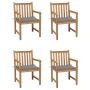 Sillas de jardín 4 uds madera maciza de teca con cojines grises de , Sillas de jardín - Ref: Foro24-3073005, Precio: 623,16 €...