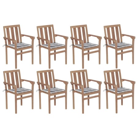 Sillas de jardín apilables 8 uds madera maciza teca con cojines de , Sillas de jardín - Ref: Foro24-3073447, Precio: 1,00 €, ...