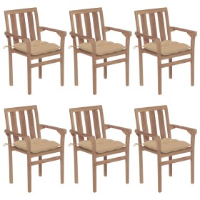 Sillas de jardín apilables 6 uds madera maciza teca con cojines de , Sillas de jardín - Ref: Foro24-3073424, Precio: 750,09 €...
