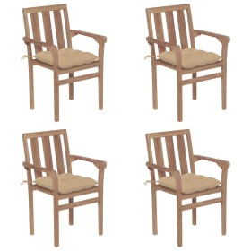 Sillas de jardín apilables 4 uds madera maciza teca con cojines de , Sillas de jardín - Ref: Foro24-3073397, Precio: 501,92 €...