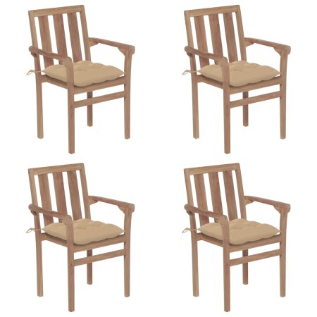 Sillas de jardín apilables 4 uds madera maciza teca con cojines de , Sillas de jardín - Ref: Foro24-3073397, Precio: 501,92 €...