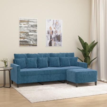 Sofá de 3 plazas con taburete de terciopelo azul 180 cm de , Sofás - Ref: Foro24-3201116, Precio: 344,23 €, Descuento: %