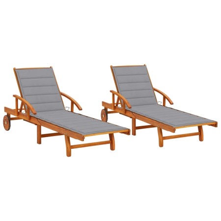 Tumbonas con cojines 2 unidades madera maciza de acacia de , Tumbonas - Ref: Foro24-3077331, Precio: 472,26 €, Descuento: %