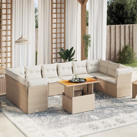 Set de sofás de jardín 11pzas con cojines ratán sintético beige en Conjuntos de jardín | Comprar online en Foru.es