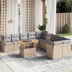 Set de sofás de jardín 11pzas con cojines ratán sintético beige en Conjuntos de jardín | Comprar online en Foru.es