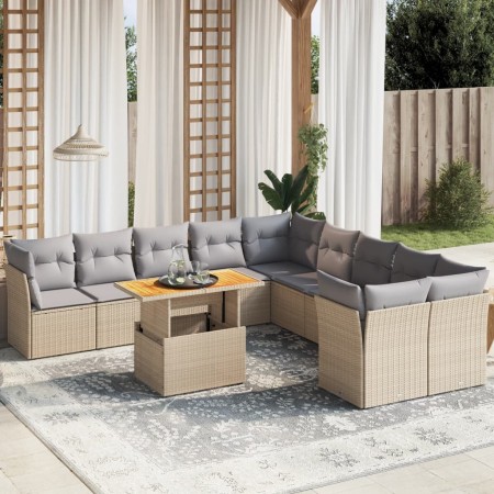Set de sofás de jardín 11pzas con cojines ratán sintético beige en Conjuntos de jardín | Comprar online en Foru.es