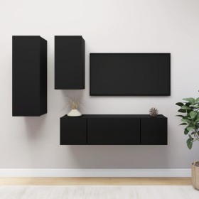 Set de muebles de salón TV 4 piezas madera ingeniería negro de , Muebles TV - Ref: Foro24-3078836, Precio: 140,30 €, Descuent...