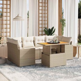 Set sofás de jardín 7 piezas y cojines ratán sintético beige en Conjuntos de jardín | Comprar online en Foru.es