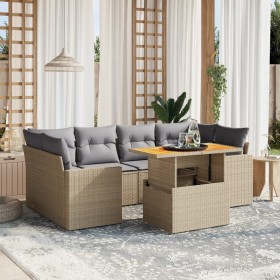 Set sofás de jardín 7 piezas y cojines ratán sintético beige en Conjuntos de jardín | Comprar online en Foru.es