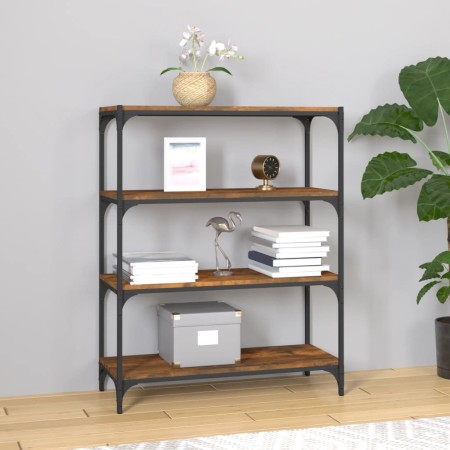 Estantería contrachapada y acero roble ahumado 80x33x100 cm de , Librerías y estanterías - Ref: Foro24-819344, Precio: 70,07 ...