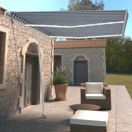 Toldo automático LED sensor de viento azul y blanco 350x250 cm de vidaXL, Toldos - Ref: Foro24-3069531, Precio: 602,80 €, Des...